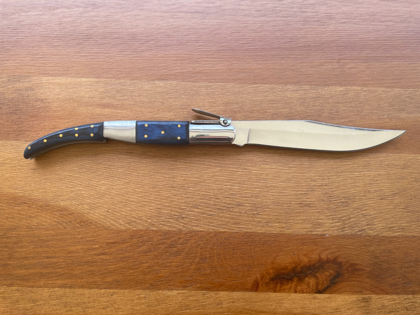 5.11" Arabian Style Spanish Navaja Folding Knife Blue Wood Scales with Ratchet