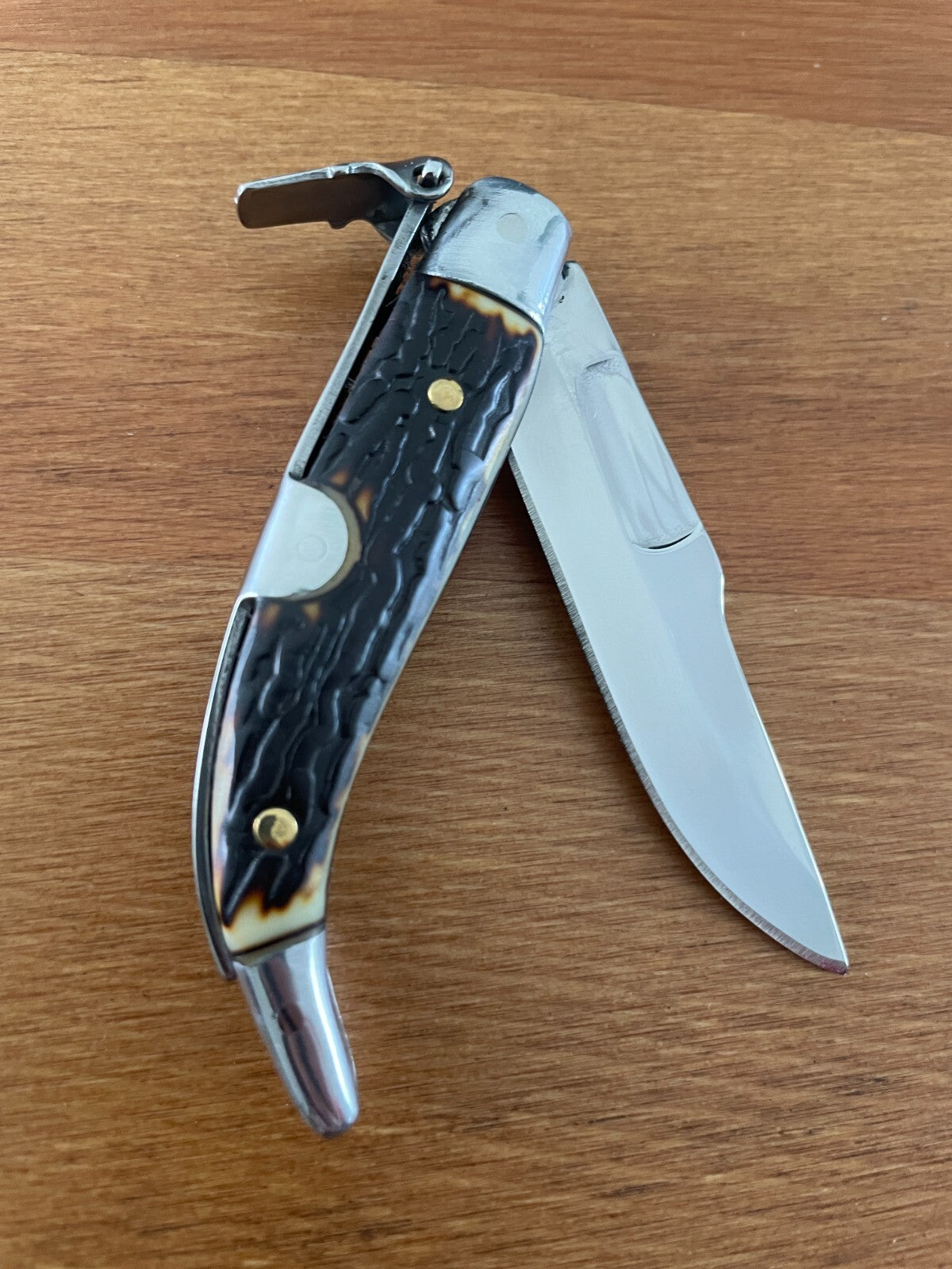 2.6" Stainless Spanish Navaja Teja Deer Antler Imitation Scales Billet Lock