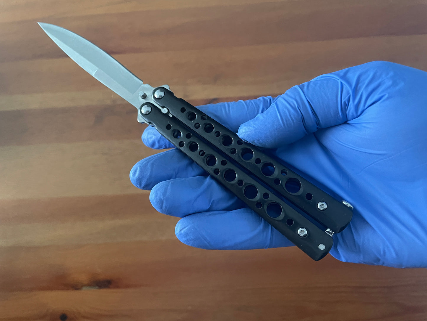 3.9" Stainless Blade Fan Knife With Chrome Zamak Handle and Holes