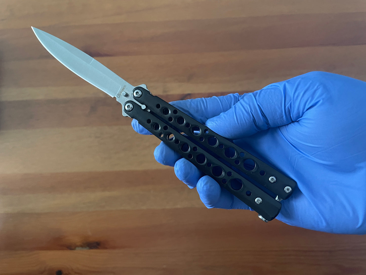 3.9" Stainless Blade Fan Knife With Chrome Zamak Handle and Holes