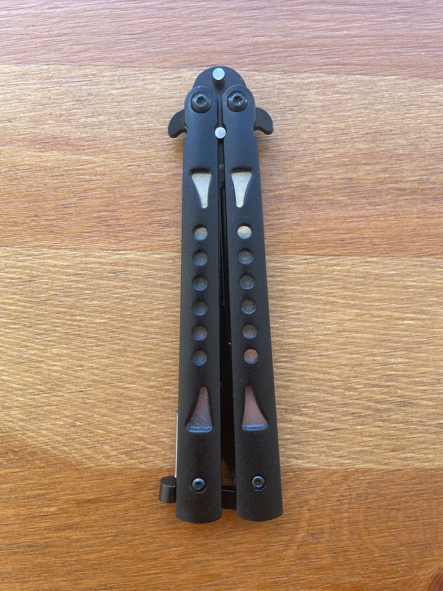 4" Black Stainless Blade Fan Knife Black Aluminum Handle Sword Point