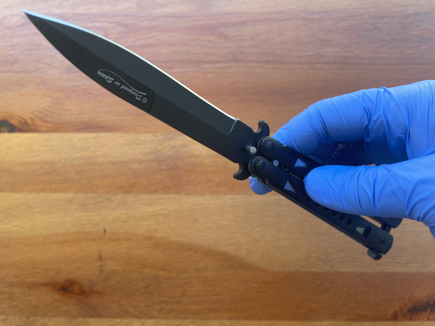 4" Black Stainless Blade Fan Knife Black Aluminum Handle Sword Point
