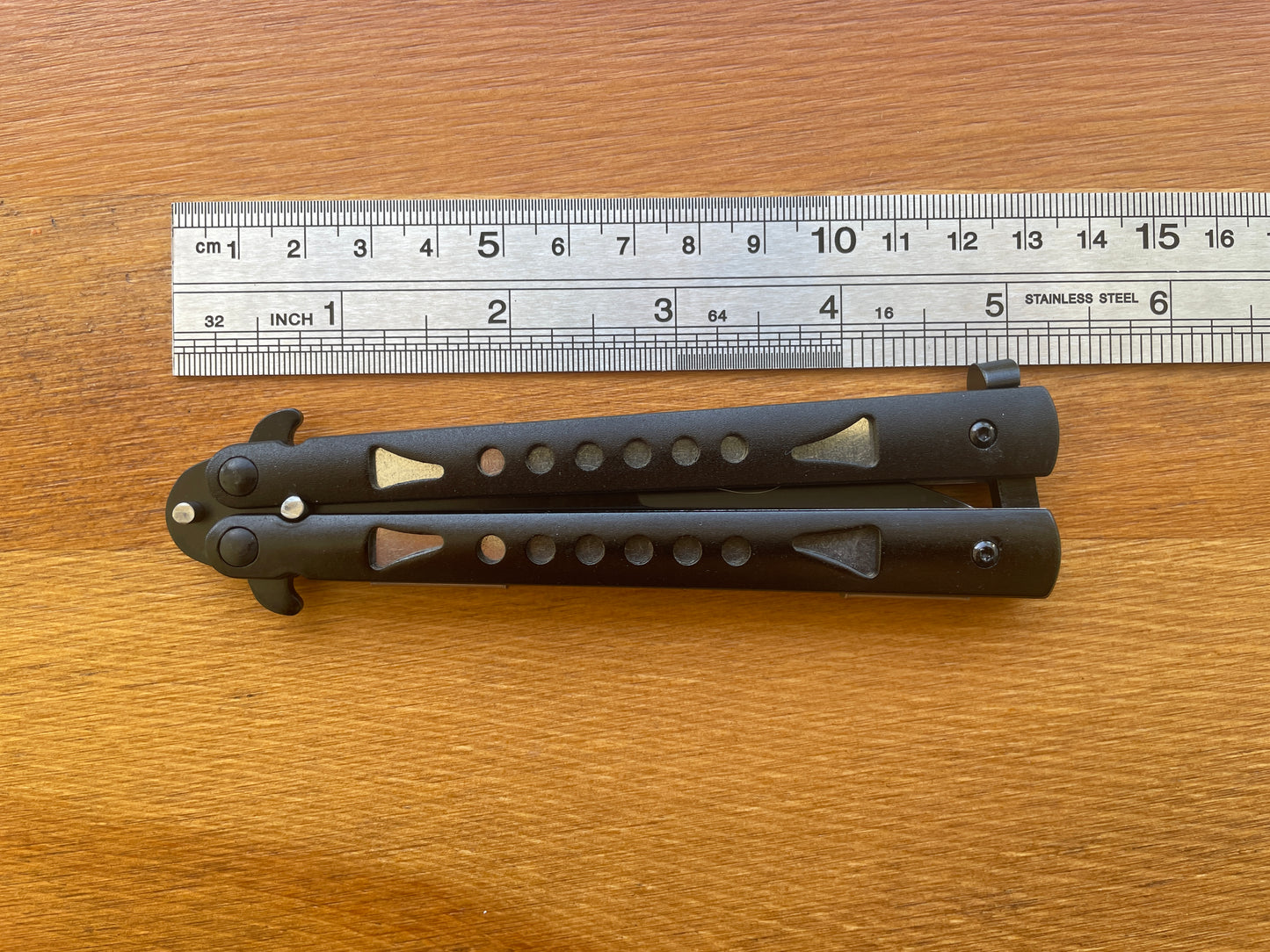 4" Black Stainless Blade Fan Knife Black Aluminum Handle Sword Point