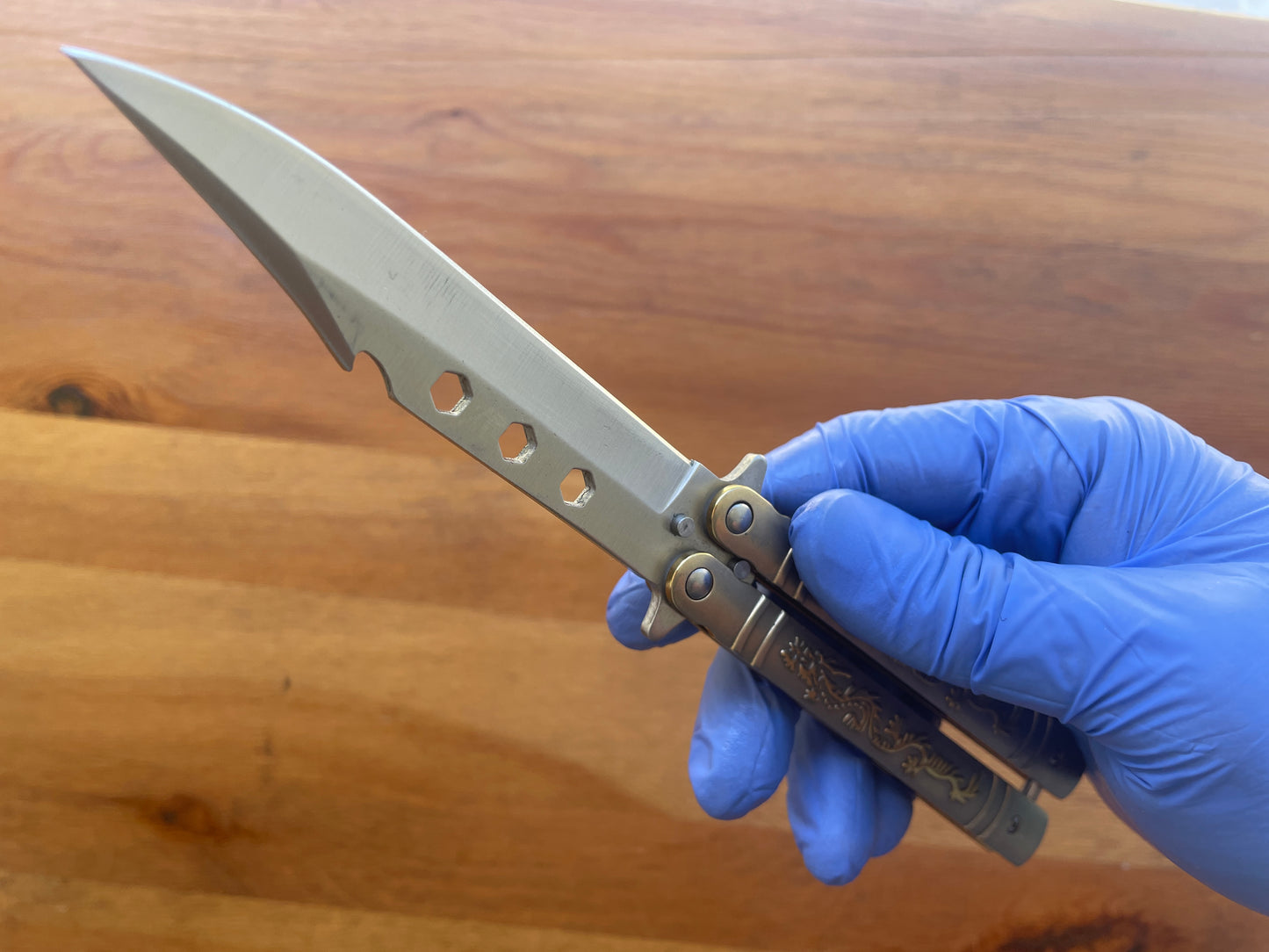 4.13" Fan Knife With Golden Decorated Handle and Sheath