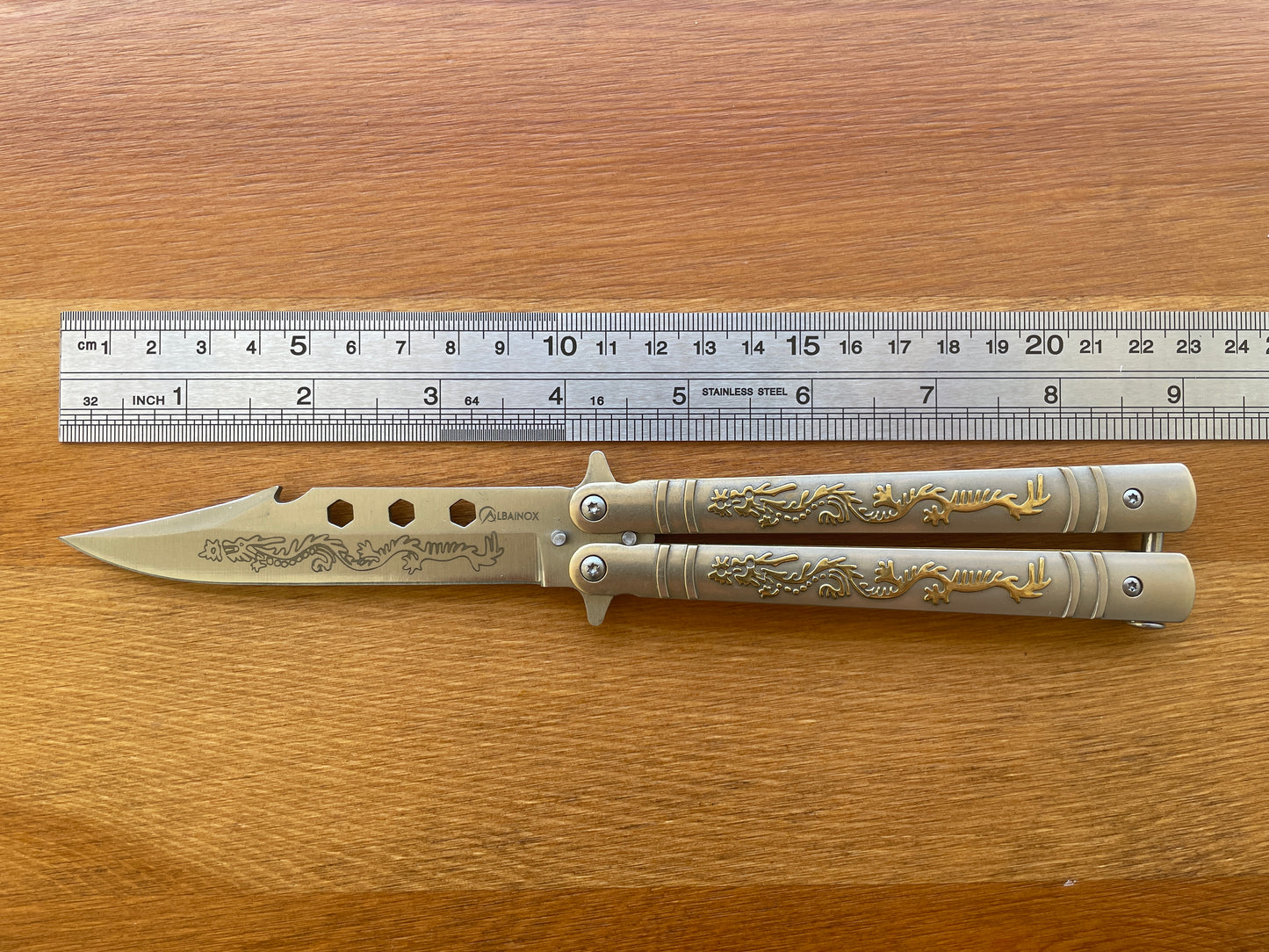 4.13" Fan Knife With Golden Decorated Handle and Sheath