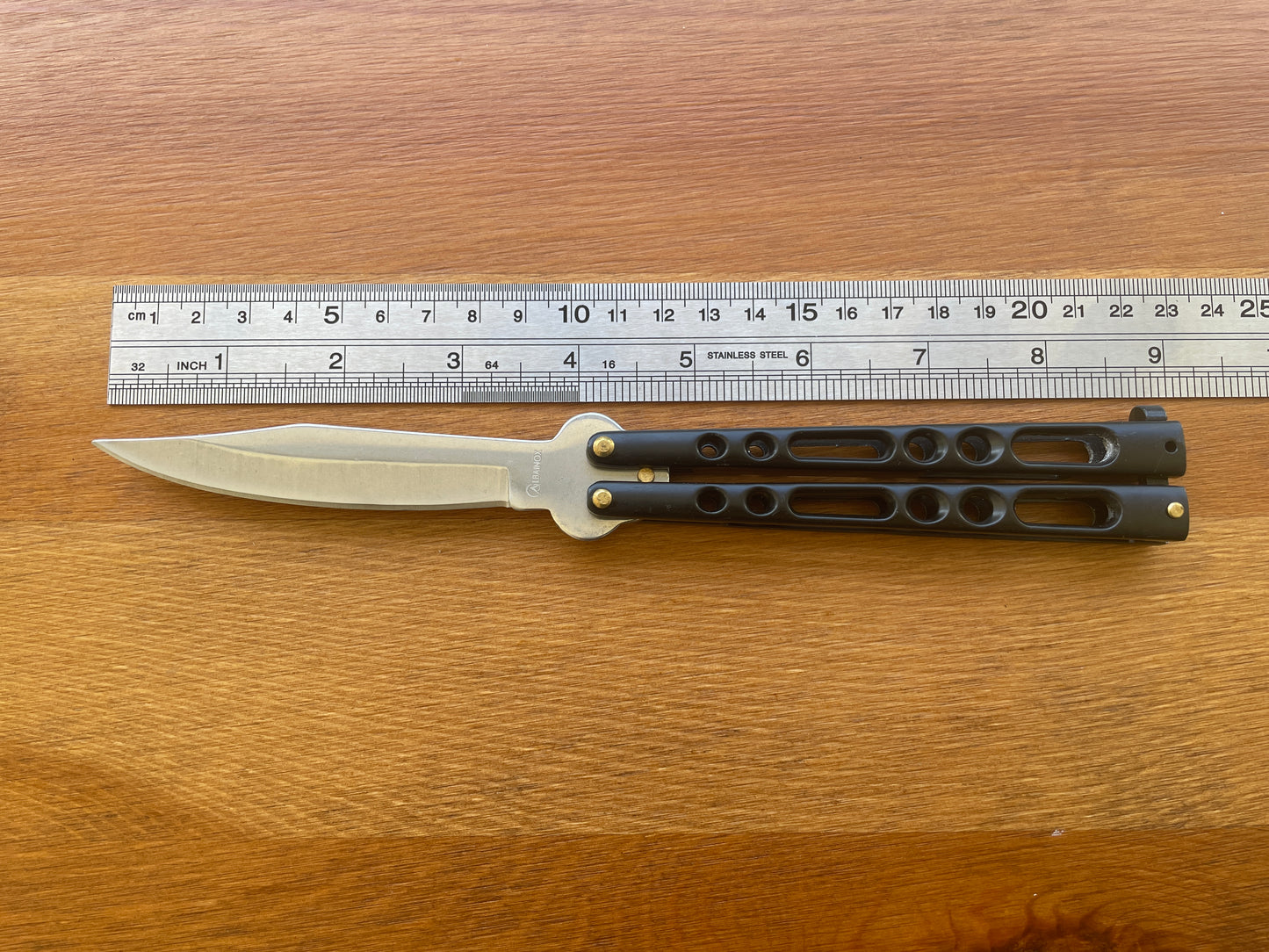 3.9" Stainless Blade Fan Knife With Zamak Black Handle Lock in Handle