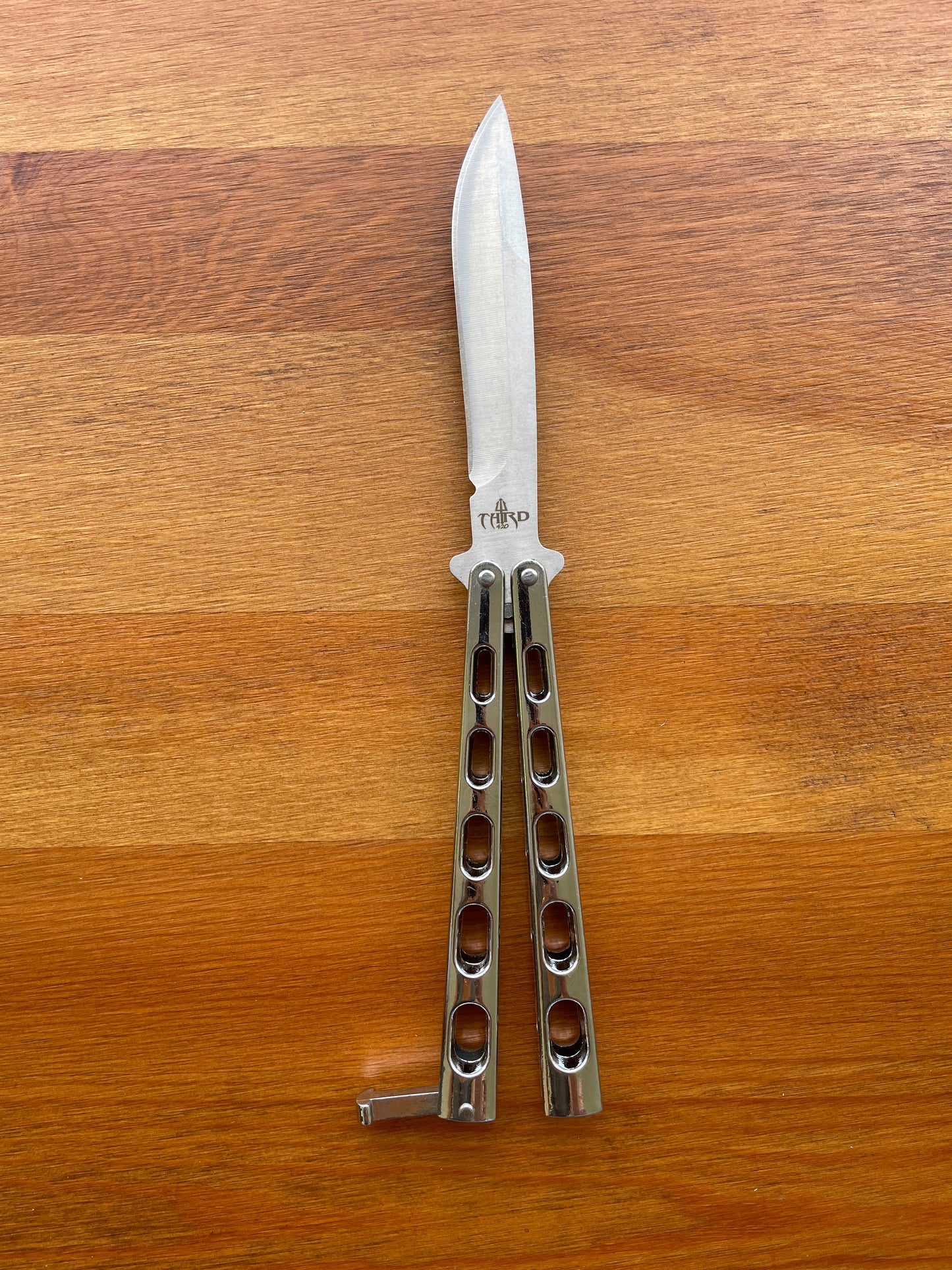 4.33" Stainless Blade Stain Finish Fan Folding Knife Silver Steel Handle