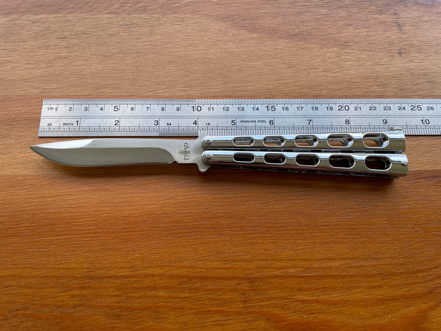 4.33" Stainless Blade Stain Finish Fan Folding Knife Silver Steel Handle