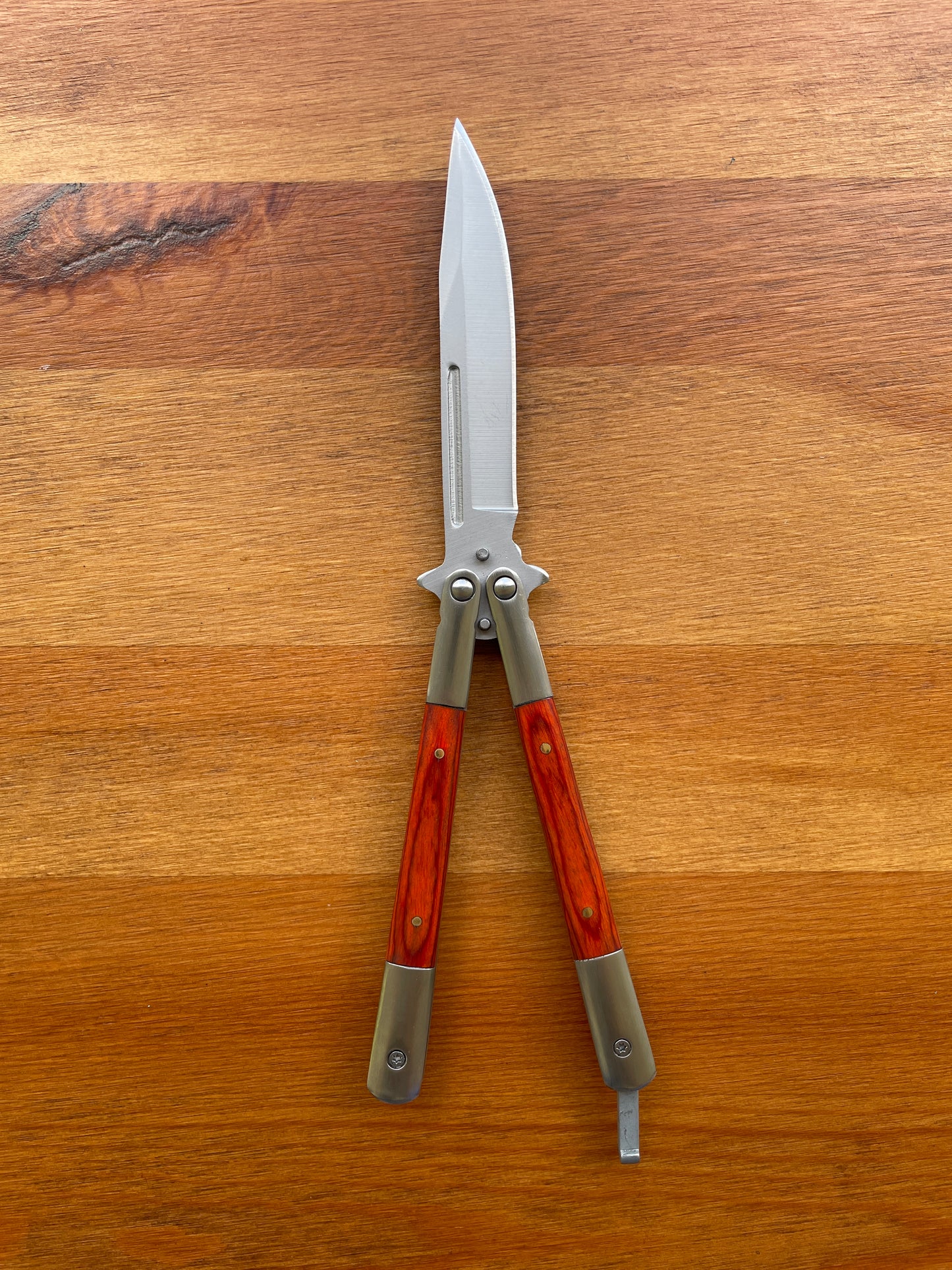 4.5" Stainless Steel Blade Fan Folding Knife Wood Scales Handle