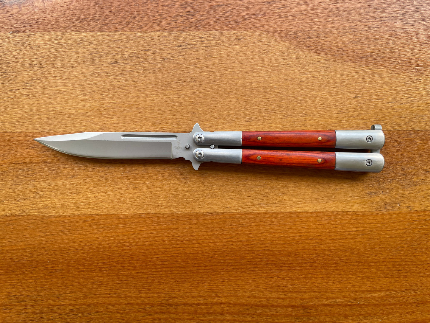 4.5" Stainless Steel Blade Fan Folding Knife Wood Scales Handle