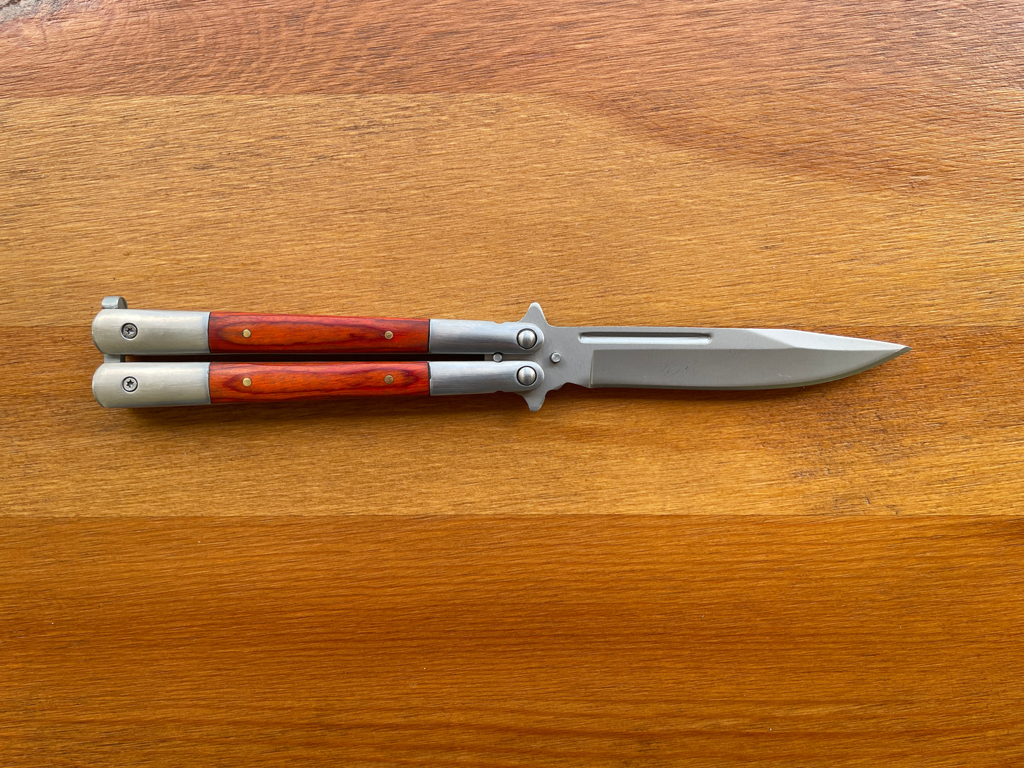 4.5" Stainless Steel Blade Fan Folding Knife Wood Scales Handle