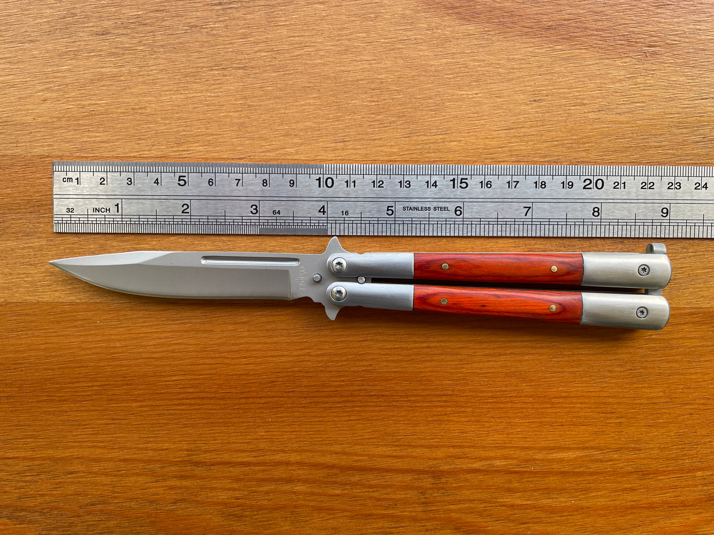 4.5" Stainless Steel Blade Fan Folding Knife Wood Scales Handle