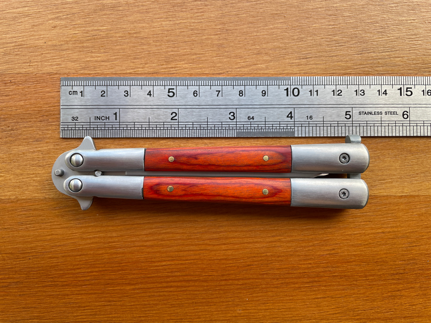 4.5" Stainless Steel Blade Fan Folding Knife Wood Scales Handle