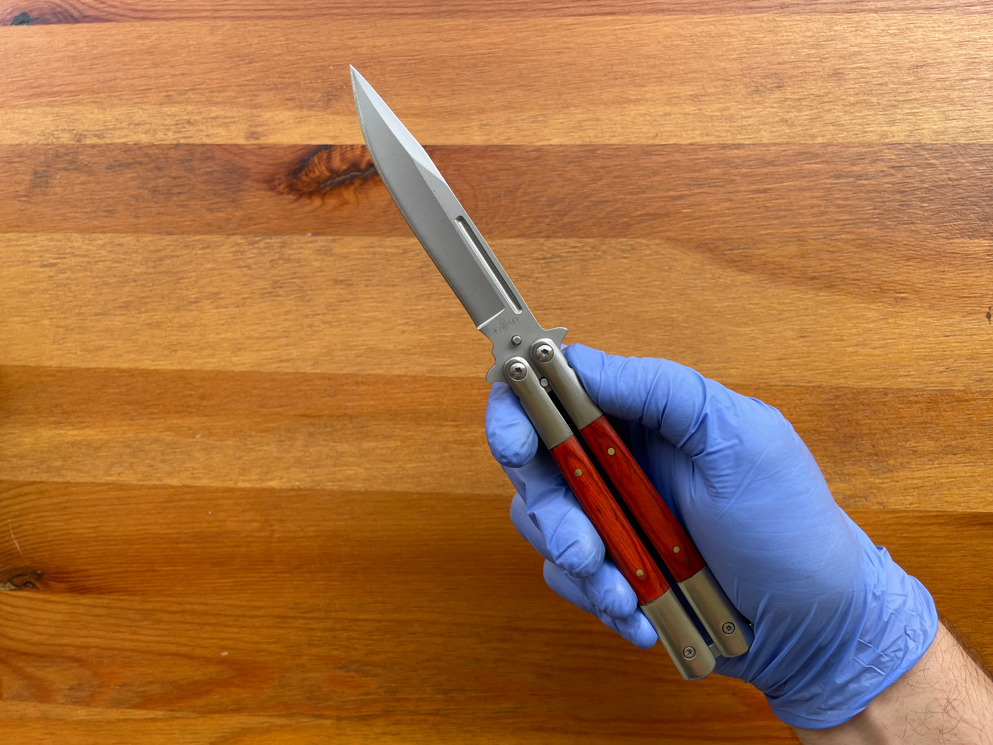 4.5" Stainless Steel Blade Fan Folding Knife Wood Scales Handle