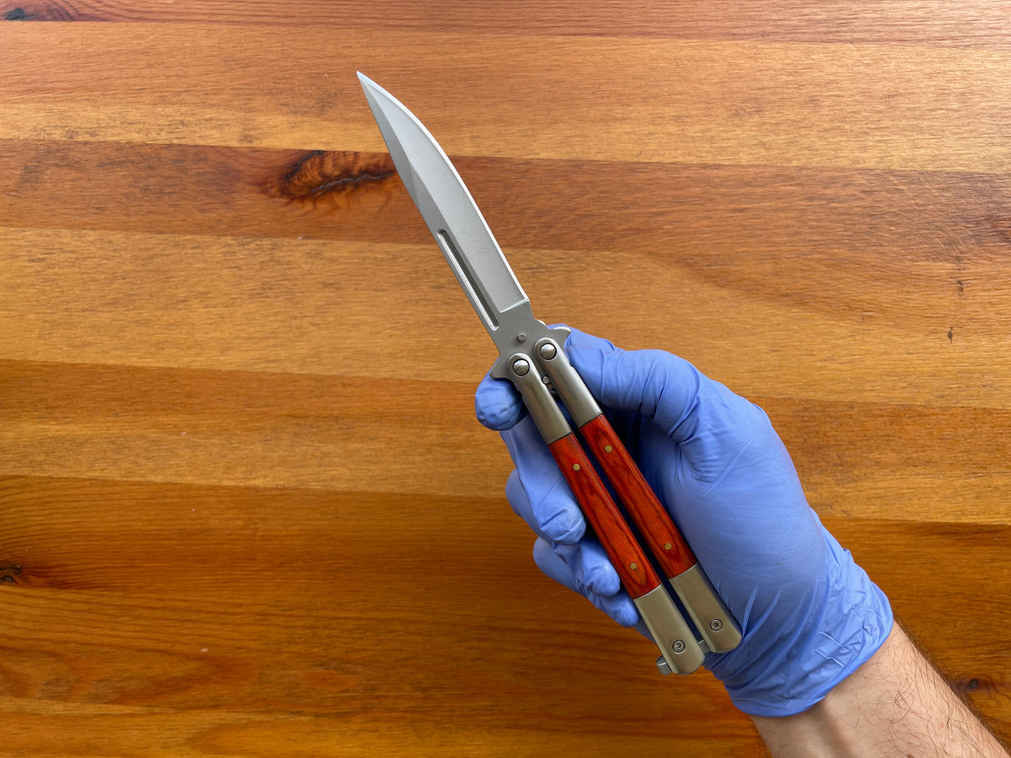 4.5" Stainless Steel Blade Fan Folding Knife Wood Scales Handle