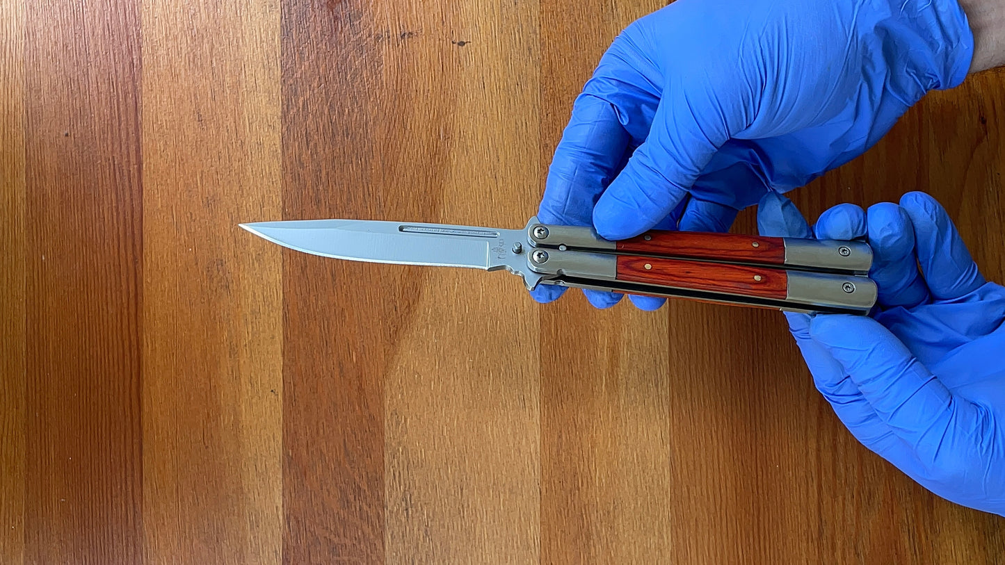 4.5" Stainless Steel Blade Fan Folding Knife Wood Scales Handle