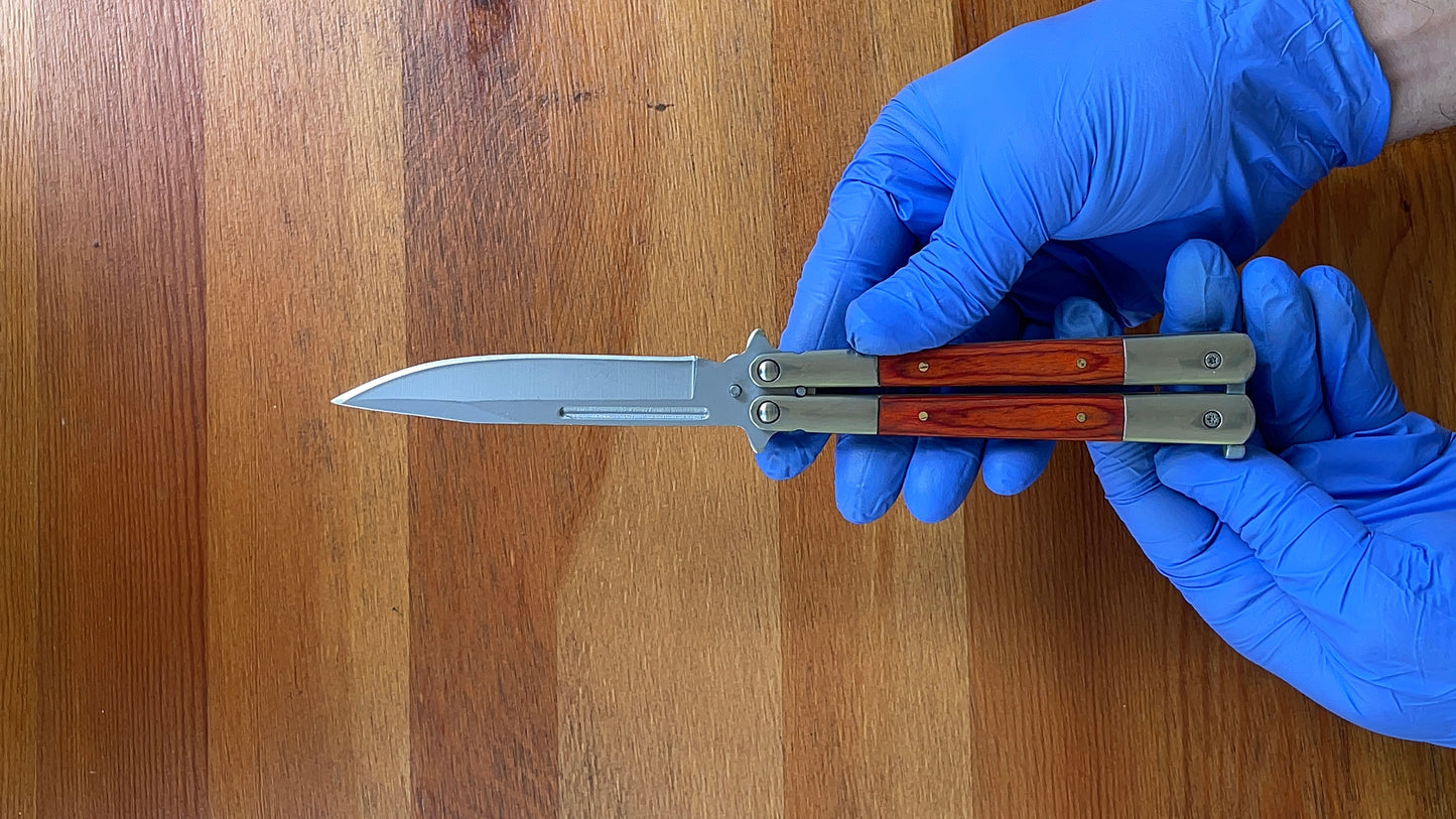 4.5" Stainless Steel Blade Fan Folding Knife Wood Scales Handle