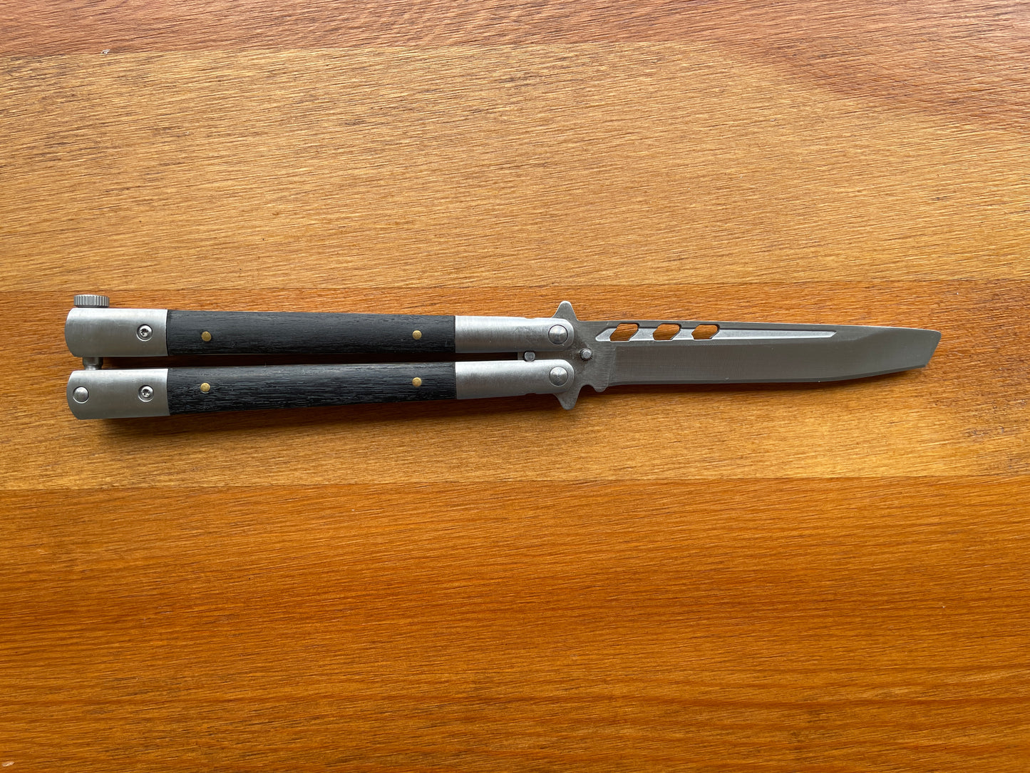 3.9" Stainless Steel Blade Fan Folding Knife Black Wood Scales Handle