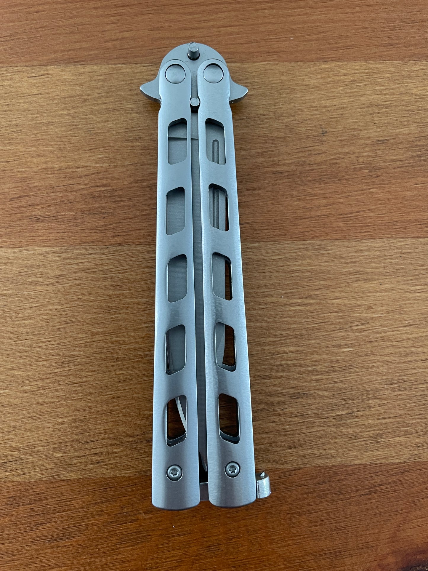 4.7" Stainless Steel Blade Folding Fan Knife Stainless Steel Handle with Holes
