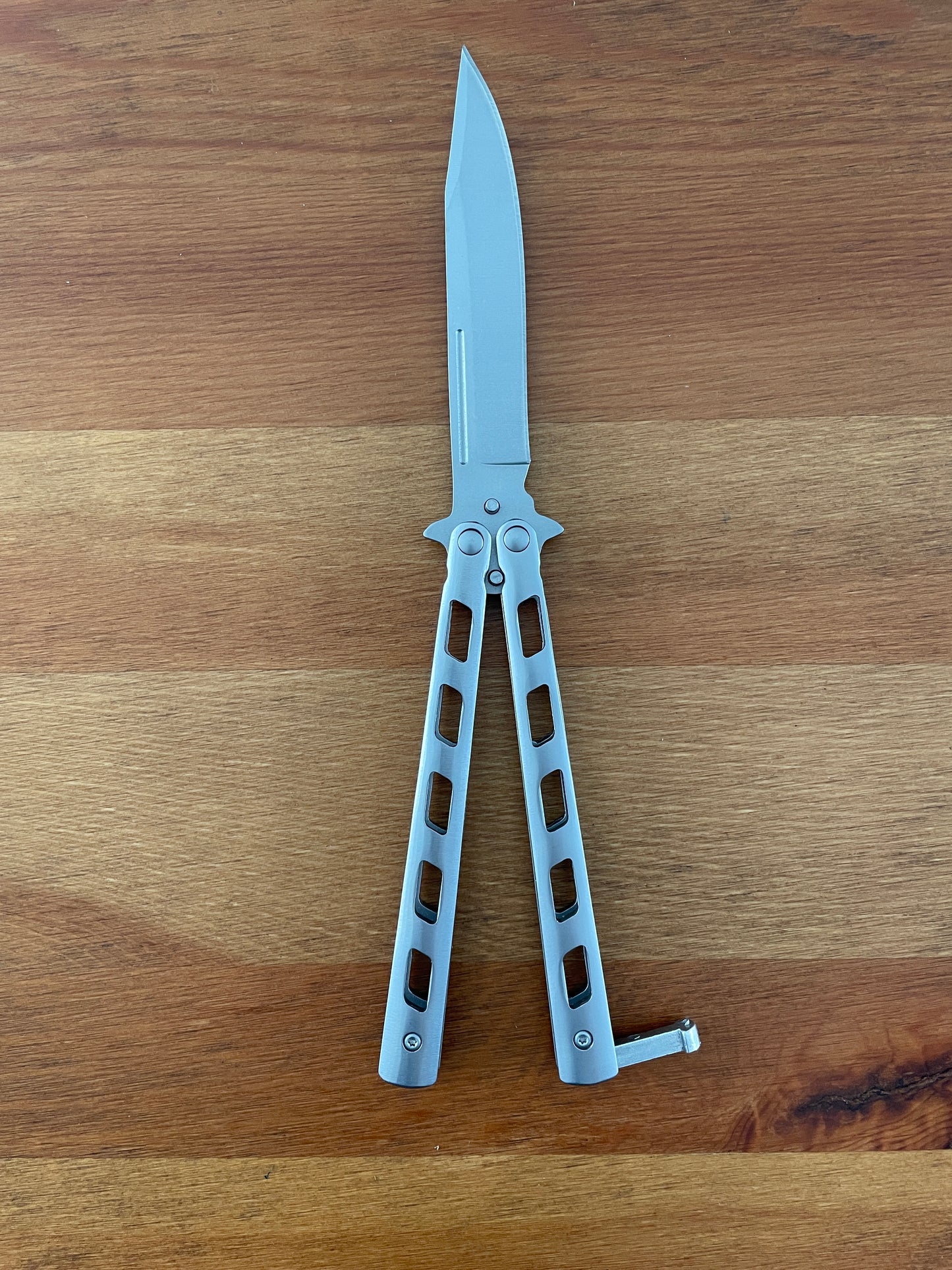 4.7" Stainless Steel Blade Folding Fan Knife Stainless Steel Handle with Holes