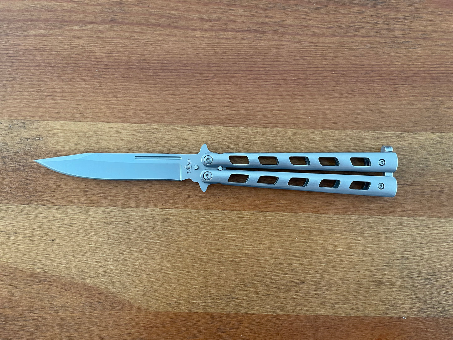 4.7" Stainless Steel Blade Folding Fan Knife Stainless Steel Handle with Holes