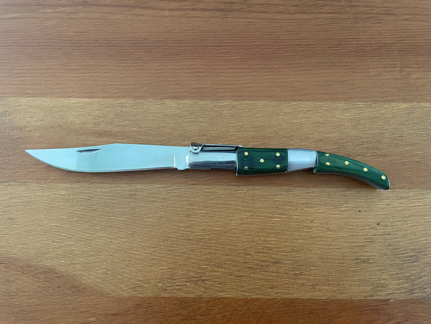 4” Arabian Folding Pocket Knife Green Wood and Steel Handle Navaja With Ratchet
