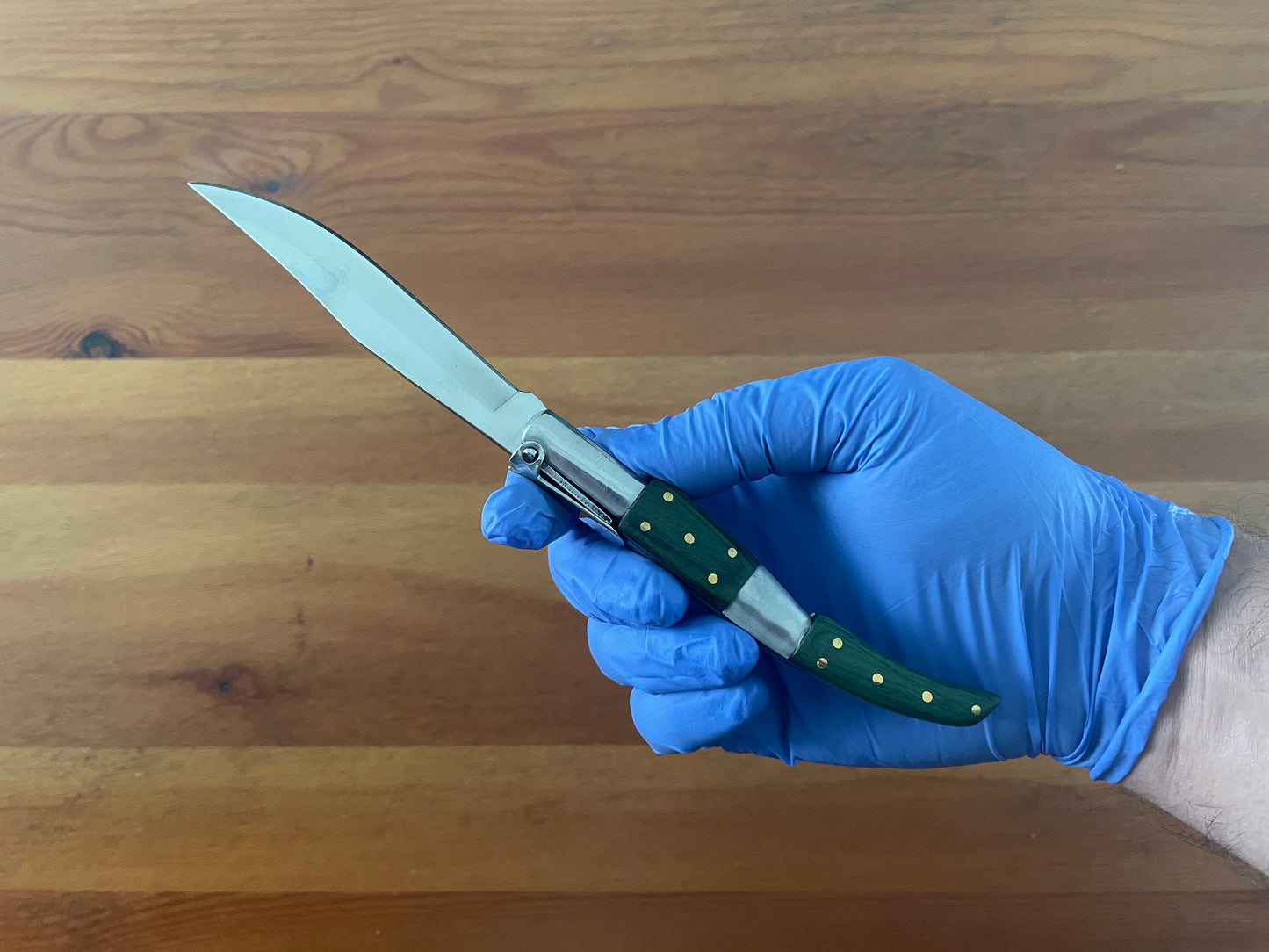 4” Arabian Folding Pocket Knife Green Wood and Steel Handle Navaja With Ratchet