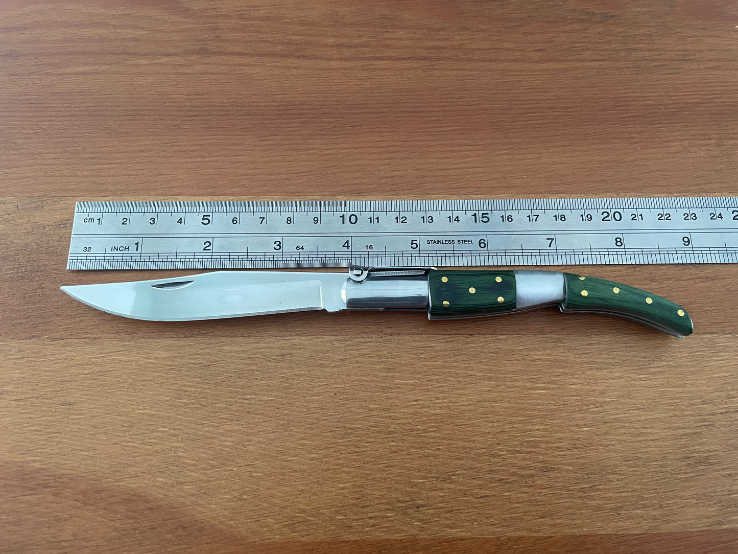 4” Arabian Folding Pocket Knife Green Wood and Steel Handle Navaja With Ratchet