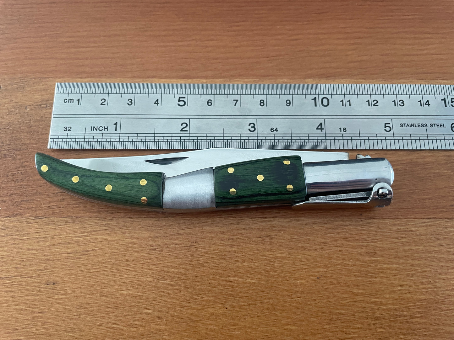4” Arabian Folding Pocket Knife Green Wood and Steel Handle Navaja With Ratchet