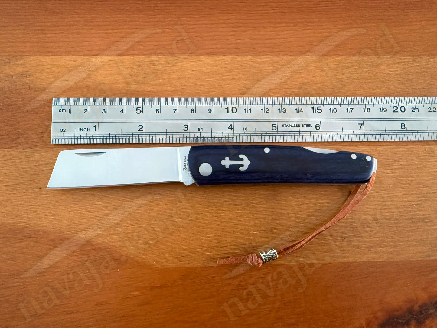 2.95" Cut Tip Navaja Pocket Knife Sailor / Marinera Blue Wood Handle Lockback