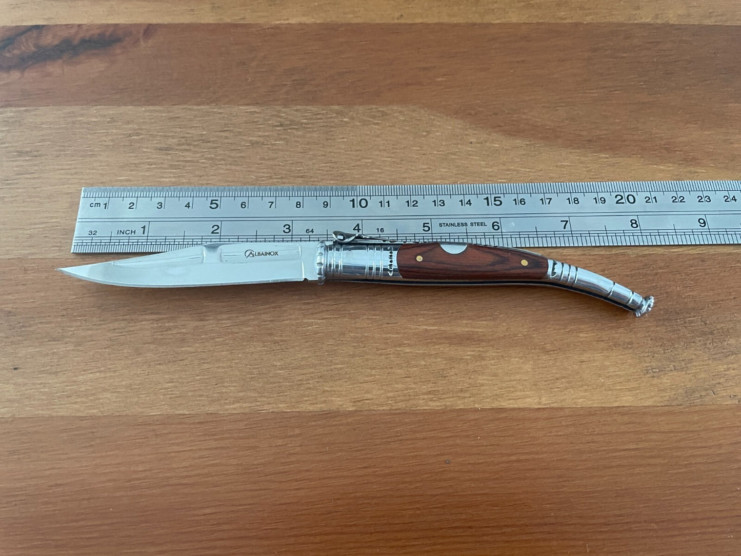 3.34” Spanish Navaja Serrana Folding Pocket Knife Red Wood Stamina Handle