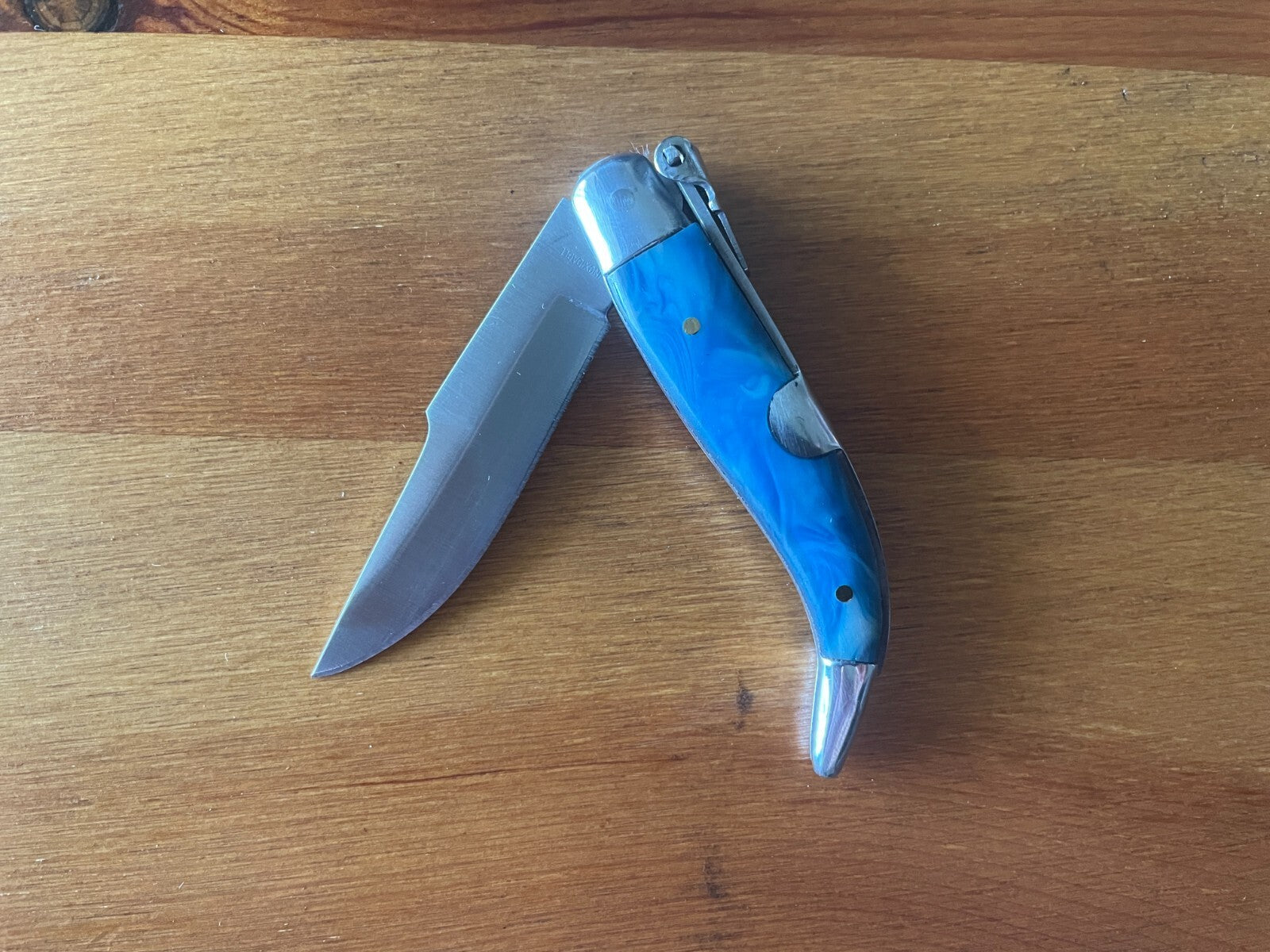 2.5” Spanish Navaja Teja Albacete Pocket Knife Blue Celluloid Scales From Spain