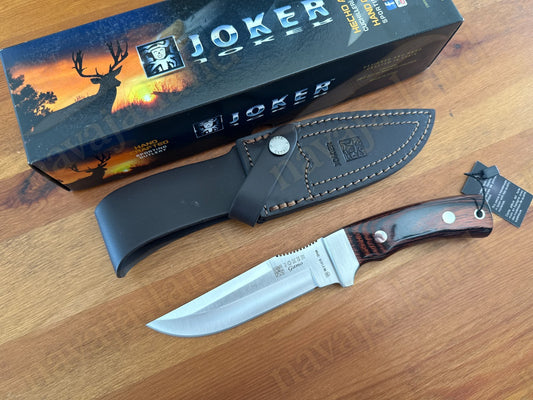 Joker Gamo Fixed Blade Hunting Knife 5.12" Mova 1.4116 Steel Red Wood Handle