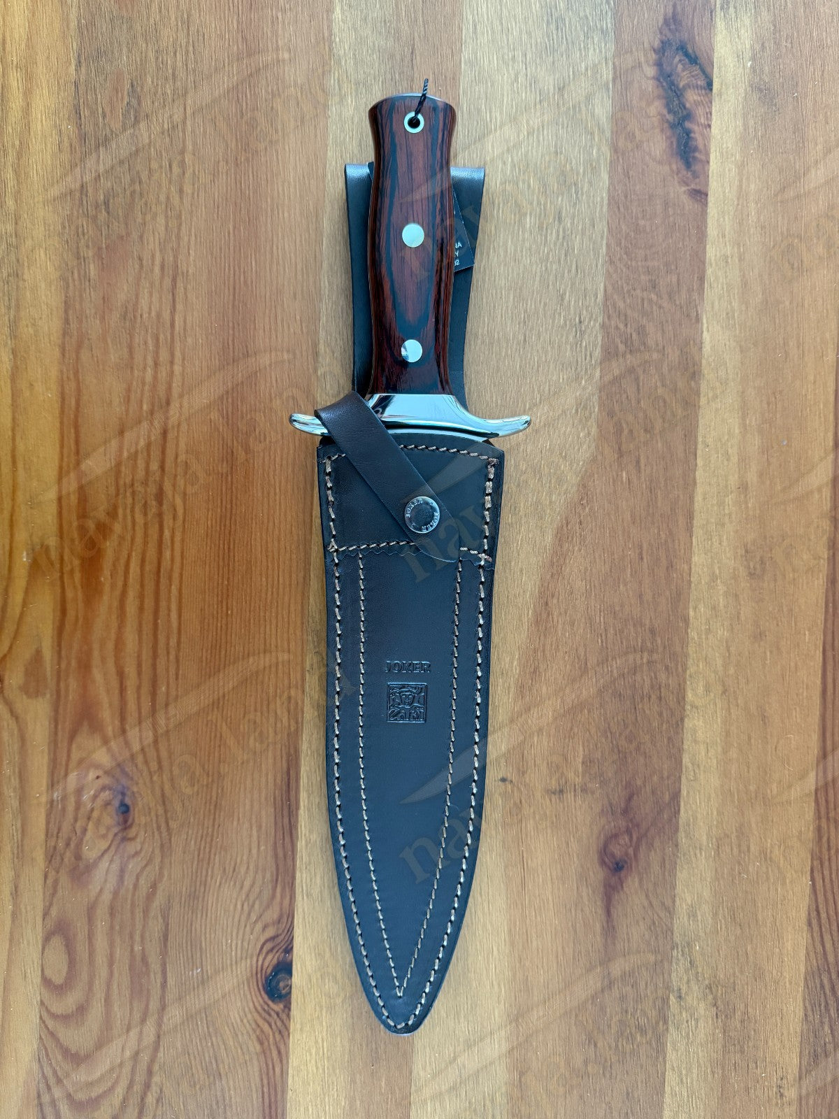 Joker Rehalero Hunting Knife 9.44” MOVA Blade Red Wood Handle Leather Sheath