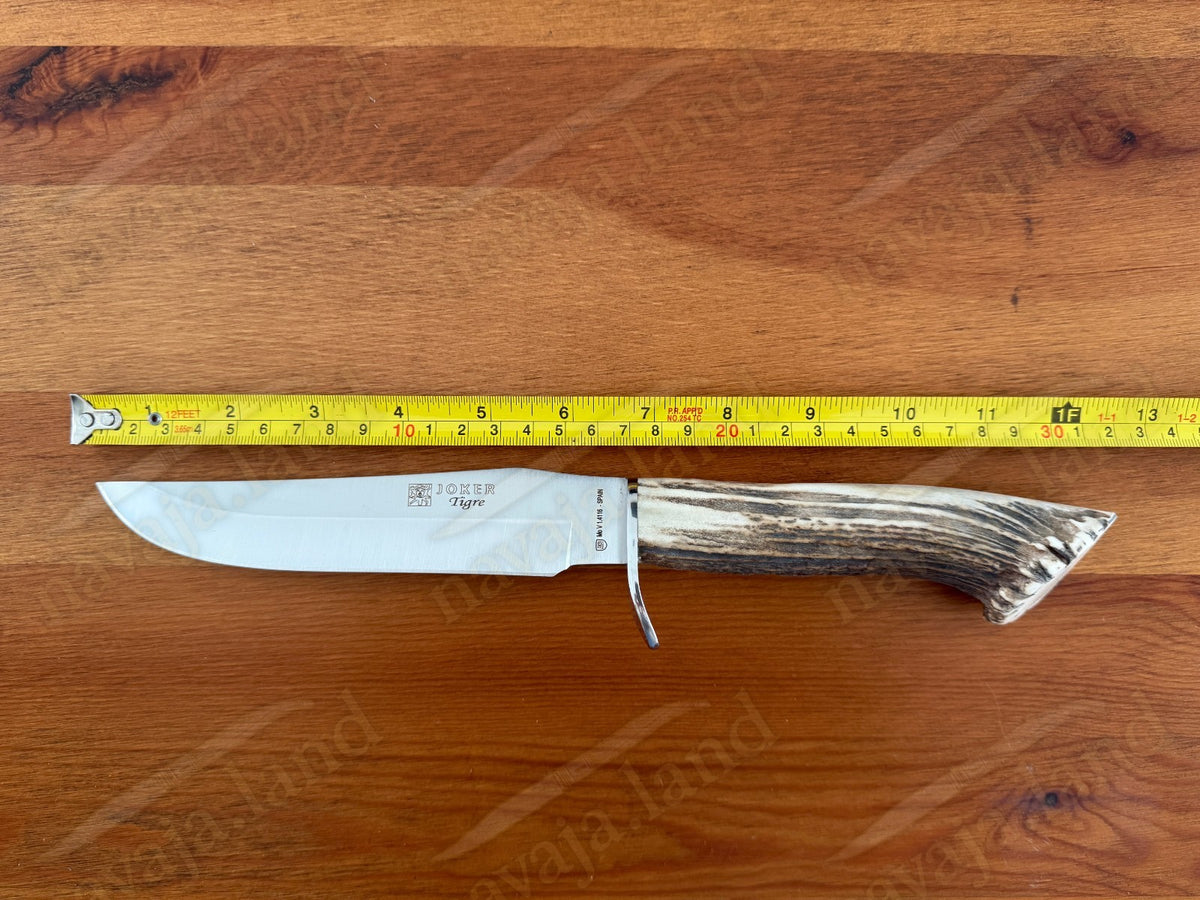 Joker Tigre Hunting Knife 6.7” MOVA Blade Deer Antler Handle Leather Sheath