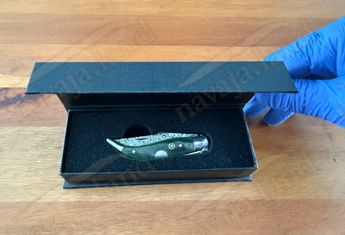 2.56” 67-Layer Damascus Blade Spanish Albacete Navaja Folding Knife Green Bone