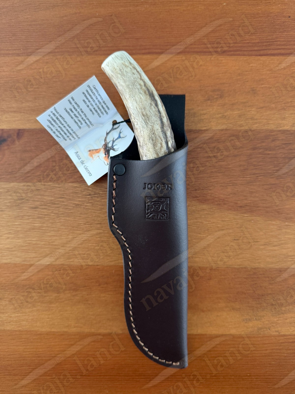 Joker Huron Skinning Knife 4.3” MOVA Blade | Deer Antler Handle | Leather Sheath
