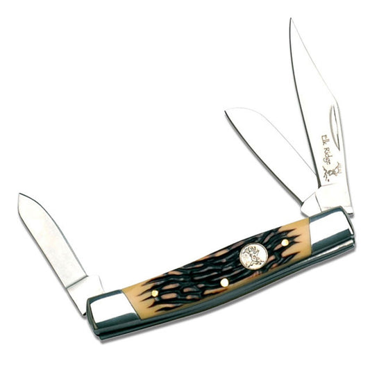 Elk Ridge Gentleman’s Knife – Faux Jig Bone Handle - 3 Blades Pocket Knife