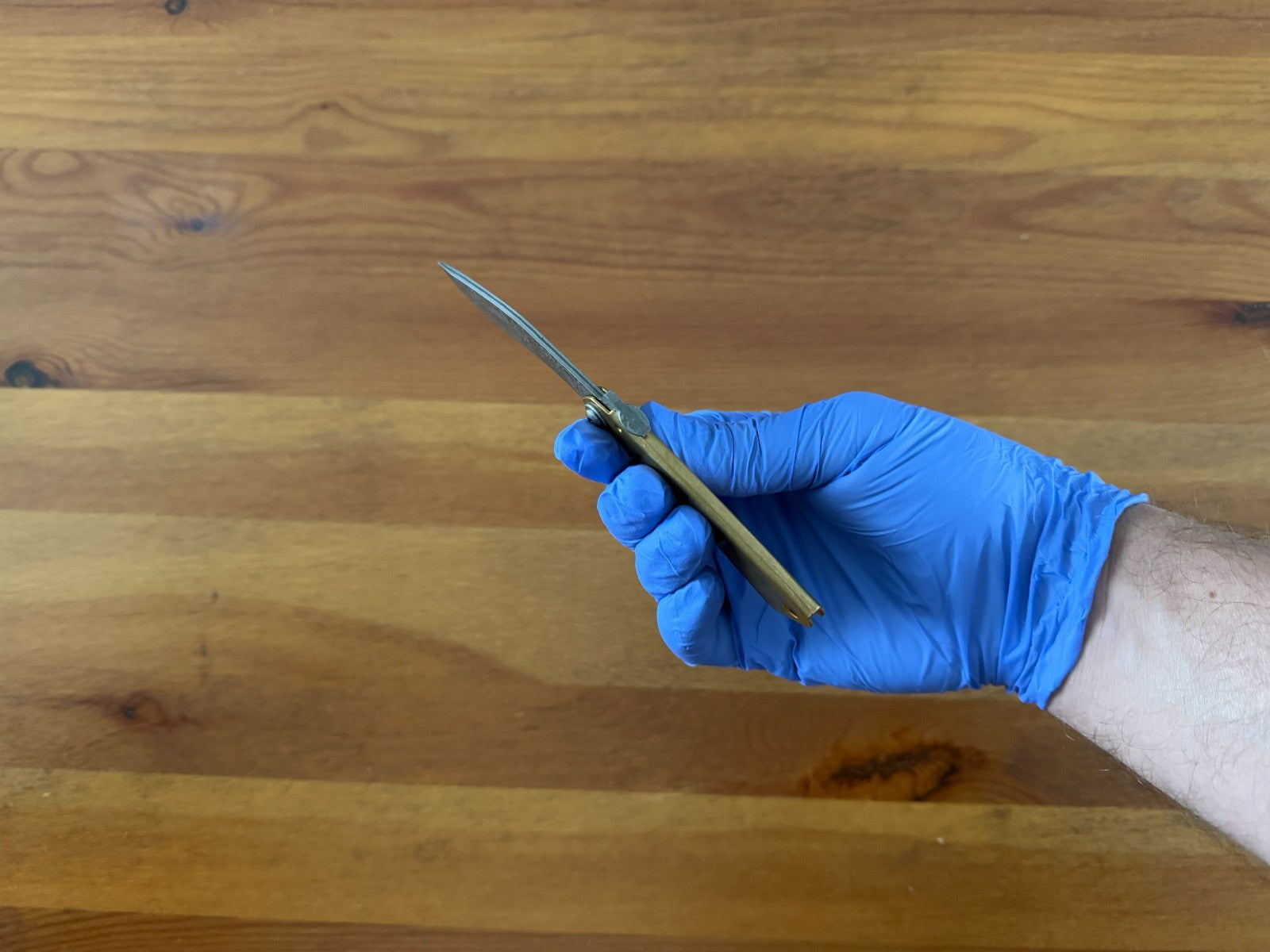 2.75" Damascus Falcata Blade Navaja Higonokami Pocket Knife Brass Handle Sheath