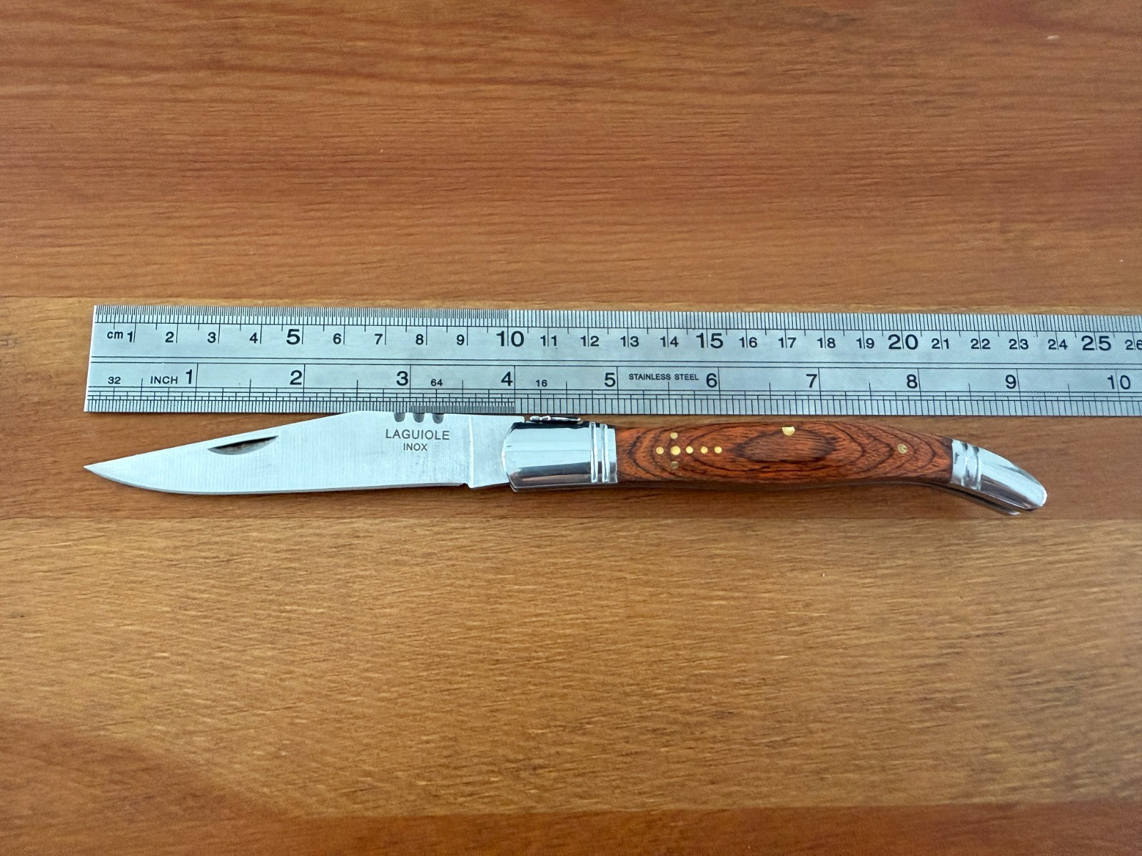 3.9” Stainless Steel Blade Navaja Laguiole Inox Folding Pocket Knife Wood Scales