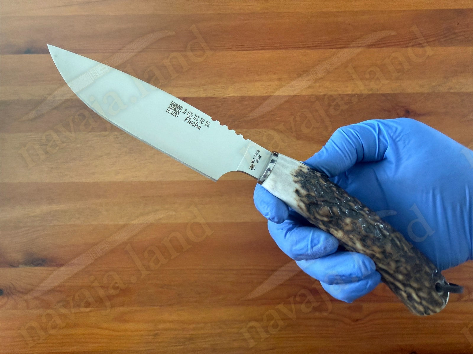 Joker Flecha Hunting Knife 4.92” MOVA Blade | Deer Horn Handle | Leather Sheath