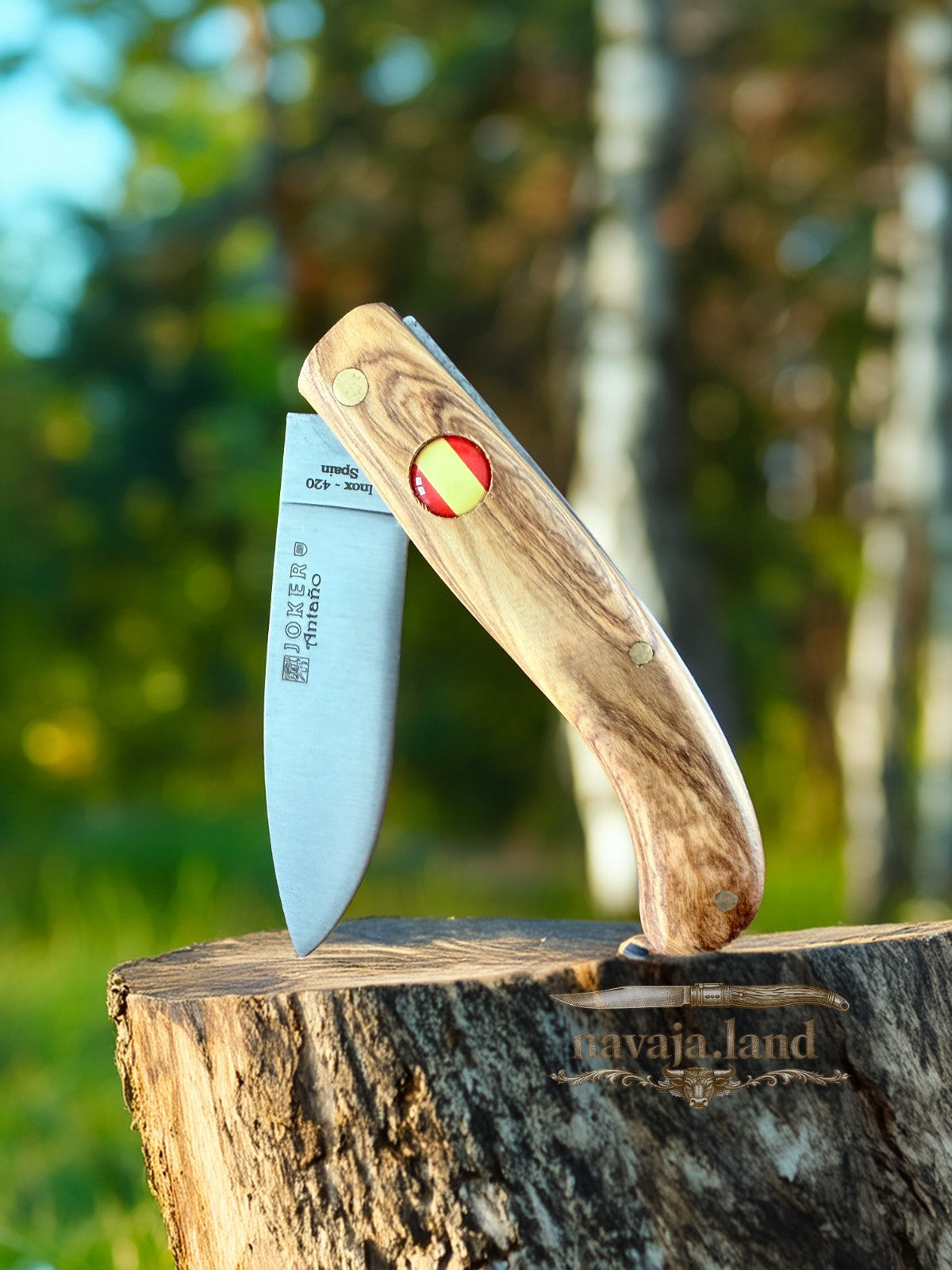 2.75” Joker Antaño Camping Folding Knife (Olive Wood Handle - Spanish Flag)