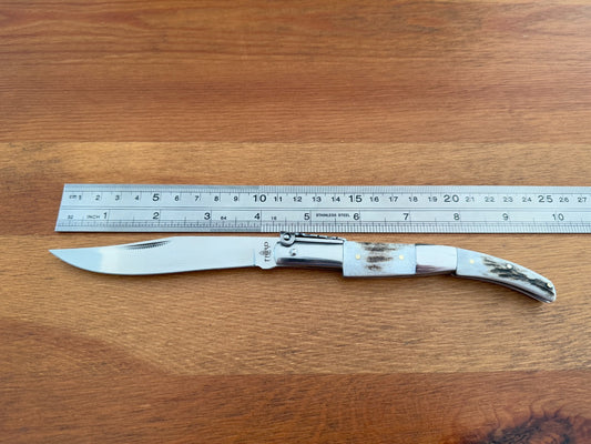 4.3" 420 Steel Arabian Style Spanish Navaja Ratchet Pocket Knife Staghorn Scales