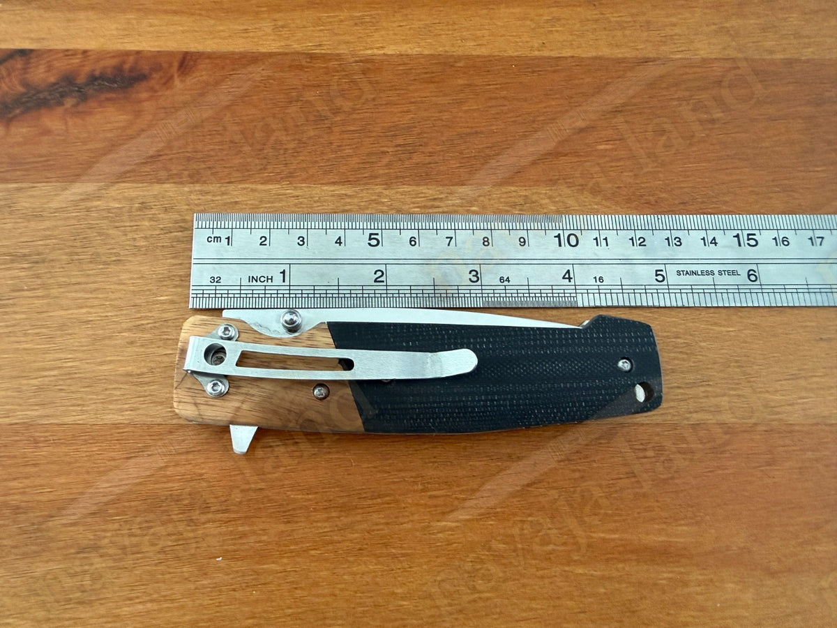 Sporting Folding Knife 3.4” Stainless Steel Blade G10 & Wood Handle Liner Lock