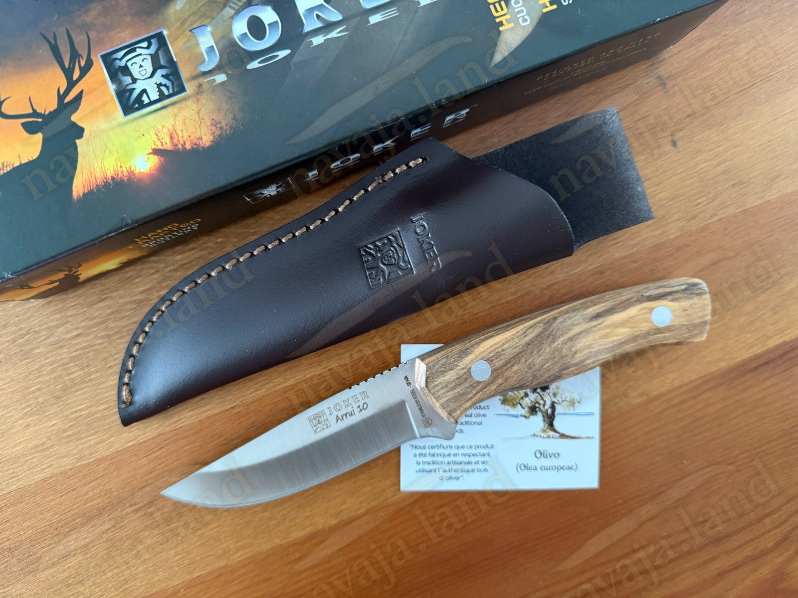 Joker Arrui 10 Outdoor Knife – 3.9” Blade | Olive Wood Handle | Leather Sheath