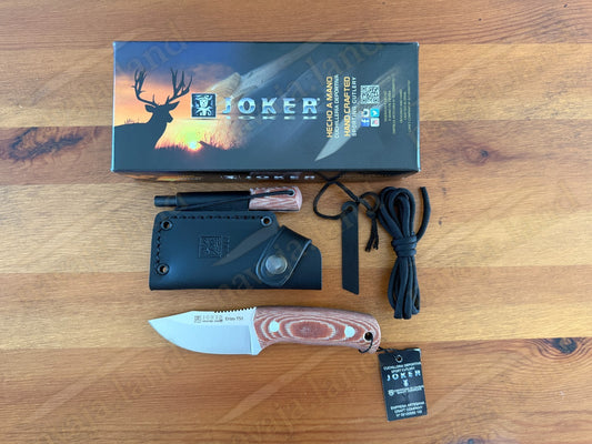 Joker Erizo TS1 3" Bohler N695 Steel Blade Fixed Knife Micarta Handle Leather
