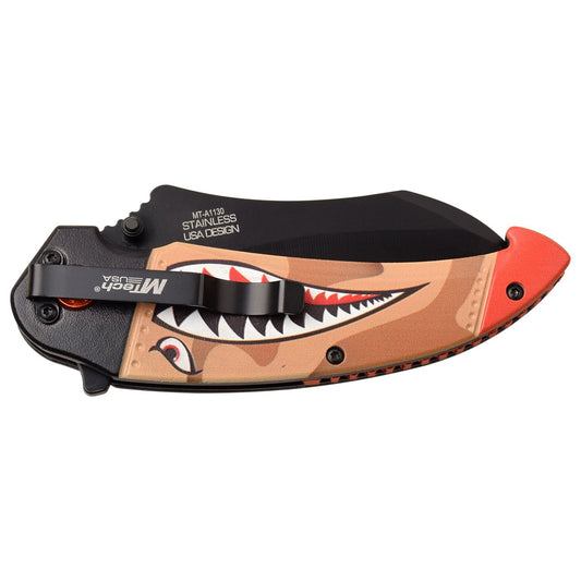 3.5" MTech USA Spring Assisted Folding Pocket Knife Shark Head Bomb Girl