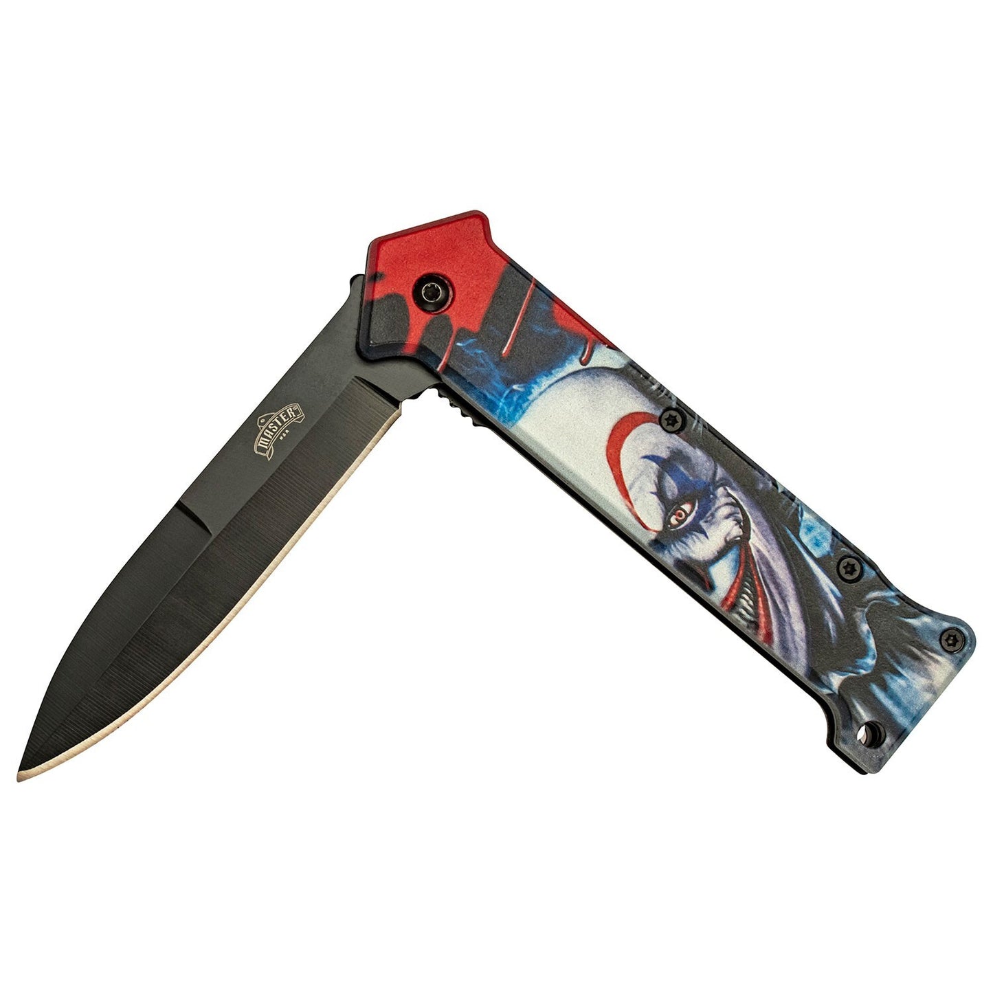3.5" Creepy Clown Art Spring Assisted Pocket Knife Oxidized Stainless Steel