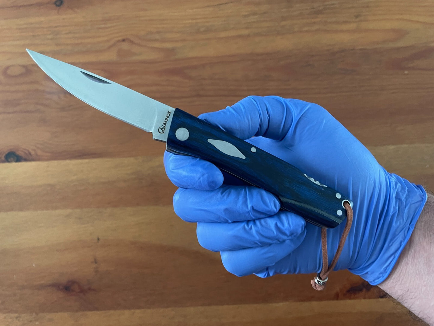 3.15" Stainless Steel Spanish Navaja Pocket Knife Blue Stamina Wood Scales