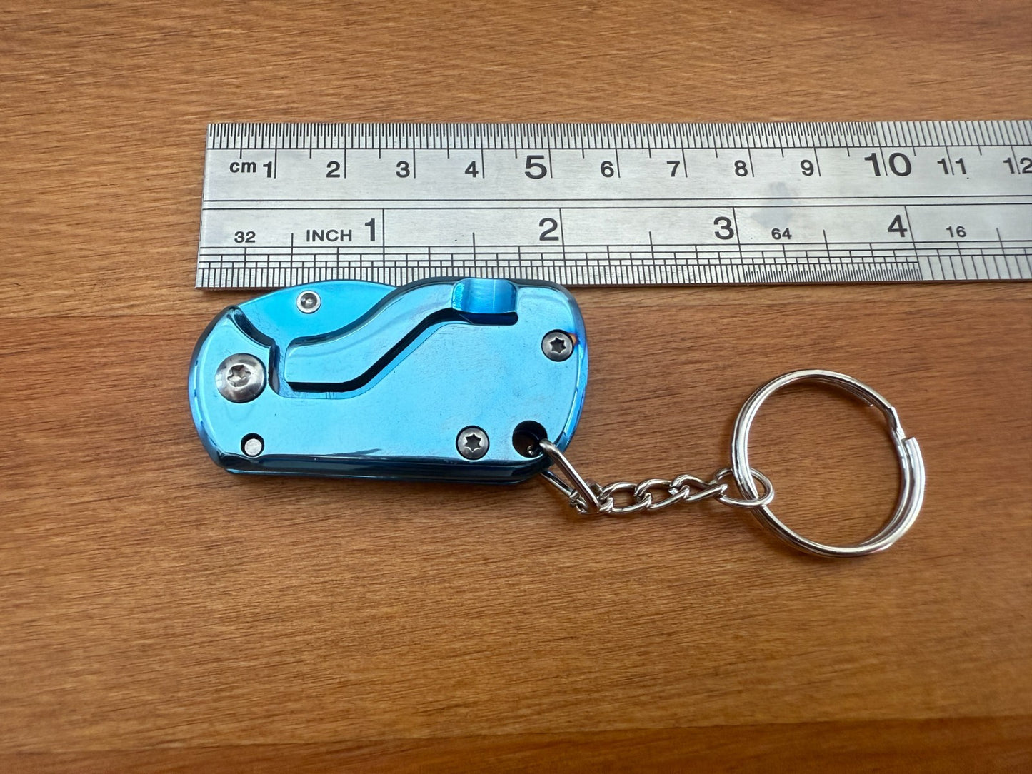 1.2" Stainless Steel Blue Curved Blade Keychain Mini Folding Knife Liner Lock